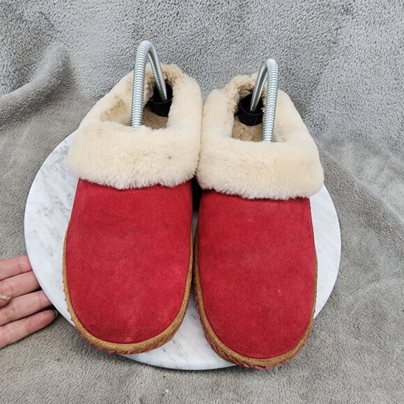 L.L. Bean Shoes Womens Size 7 Red Leather Wicked Good Slip On Slippers *Read* - Picture 3 of 9